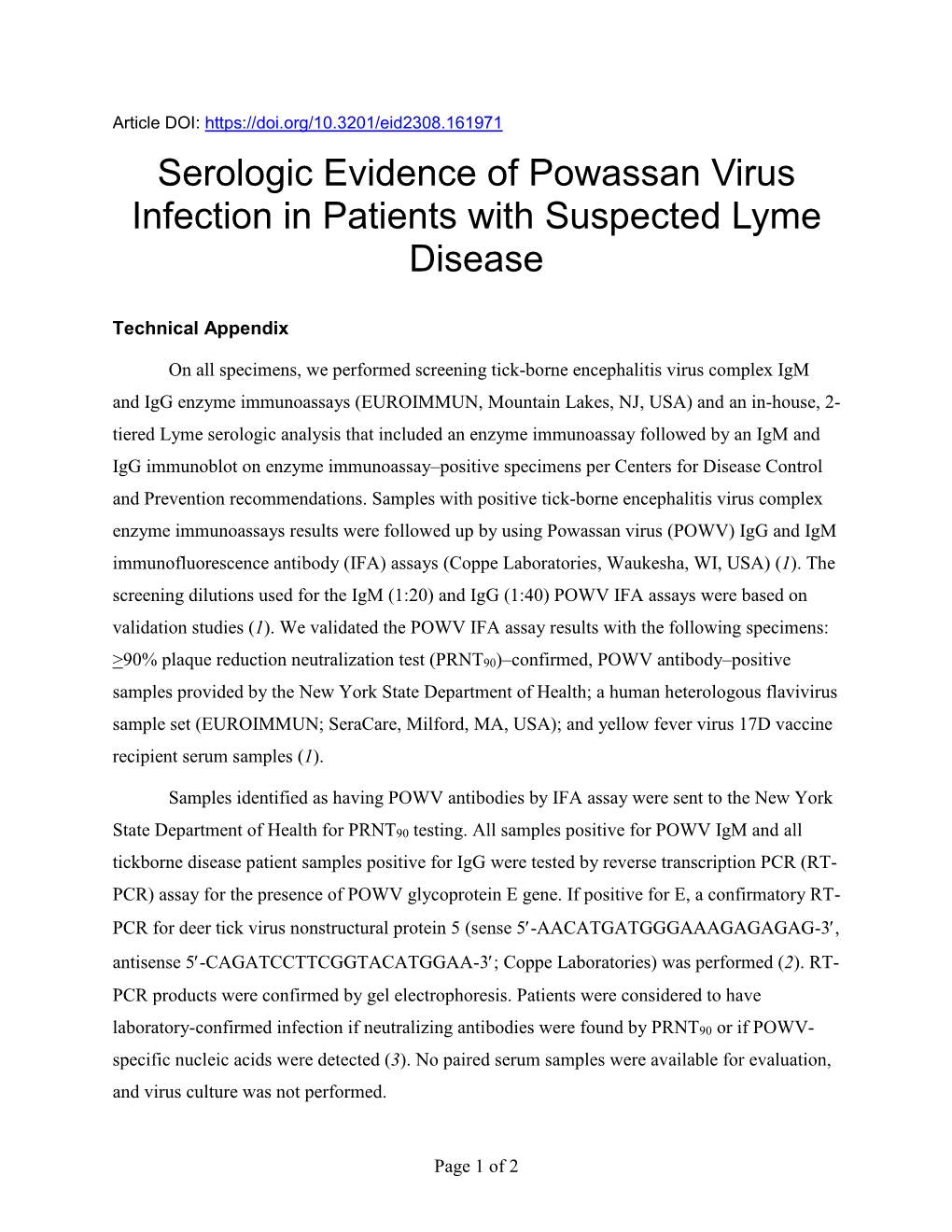 Serologic Evidence of Powassan Virus Infection in Patients with Suspected Lyme Disease