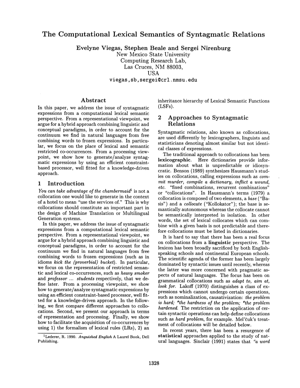 The Computational Lexical Semantics of Syntagmatic Expressions