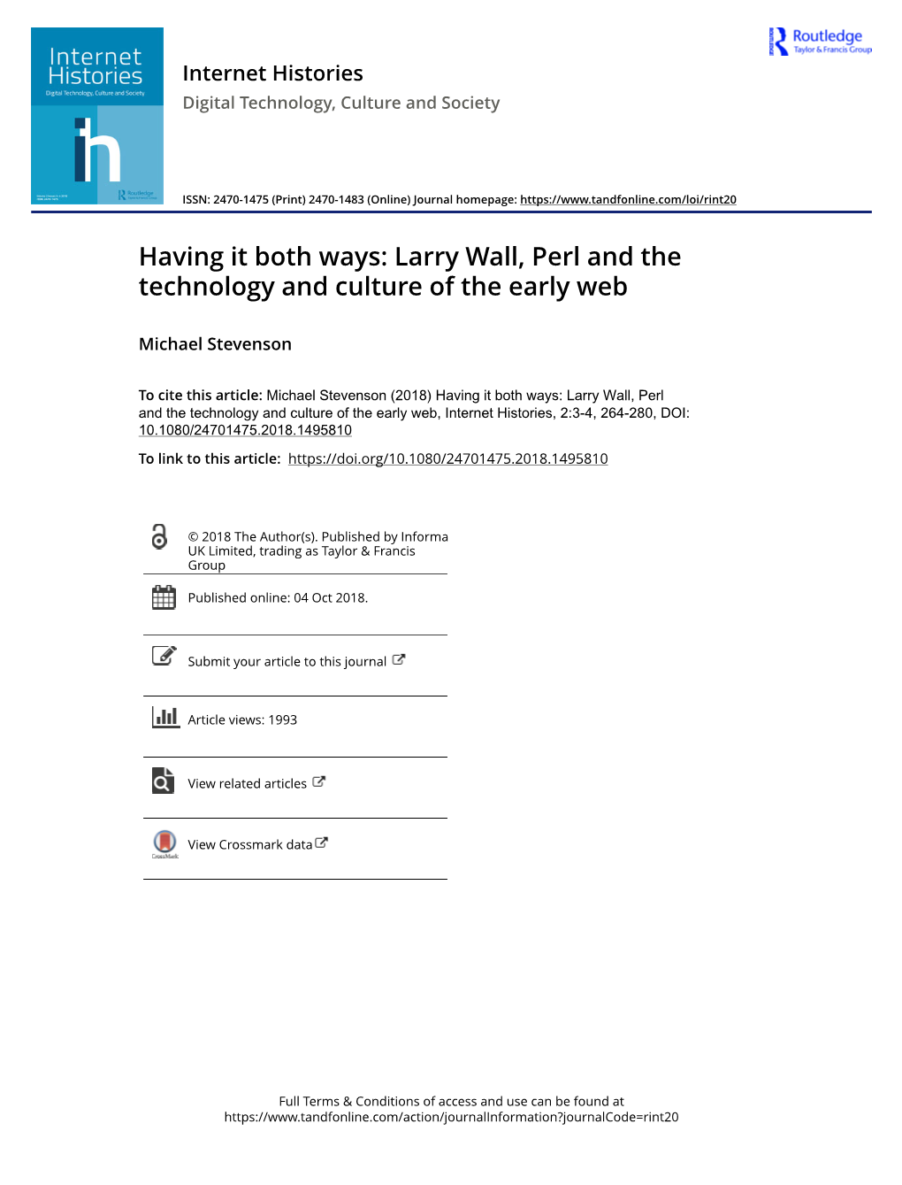 Larry Wall, Perl and the Technology and Culture of the Early Web