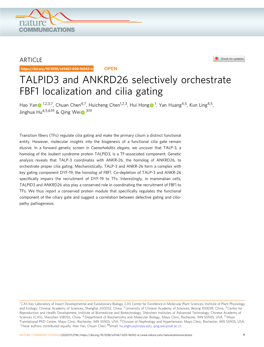 TALPID3 and ANKRD26 Selectively Orchestrate FBF1 Localization and Cilia Gating