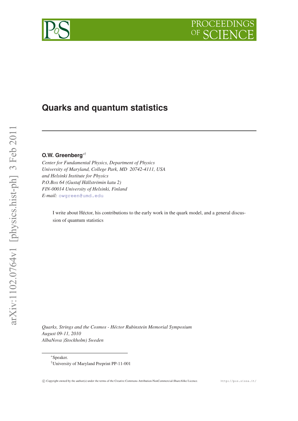 Quarks and Quantum Statistics