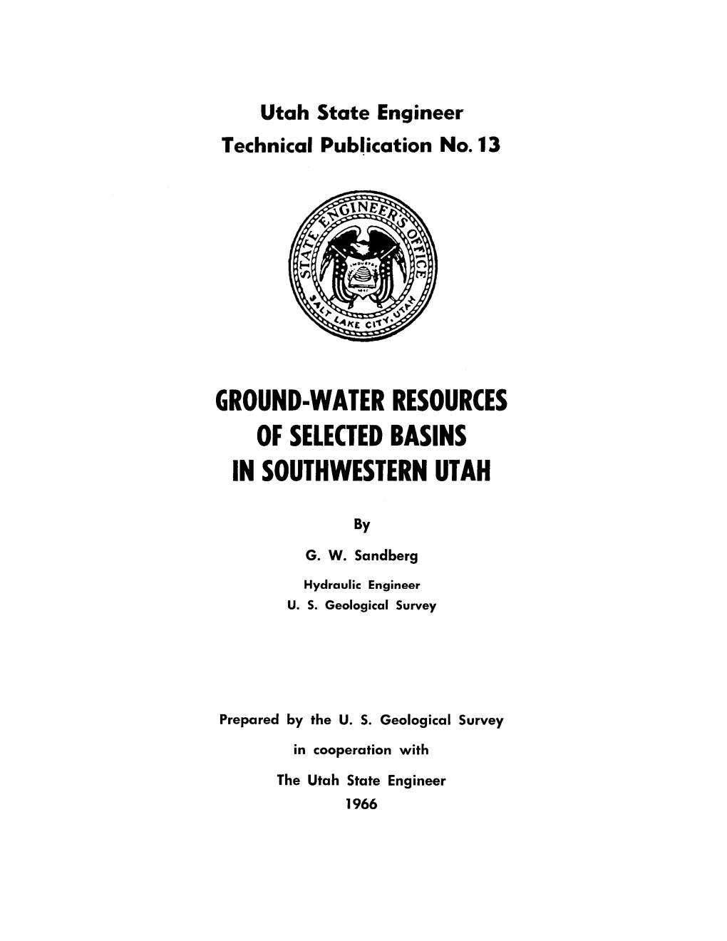 Ground-Water Resources of Selected Basins in Southwestern Utah