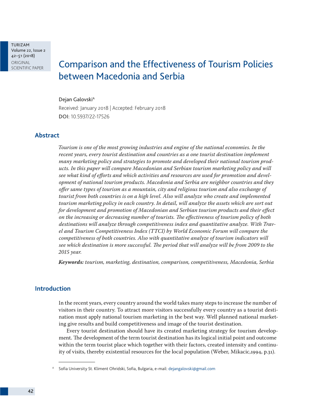 Comparison and the Effectiveness of Tourism Policies Between Macedonia and Serbia