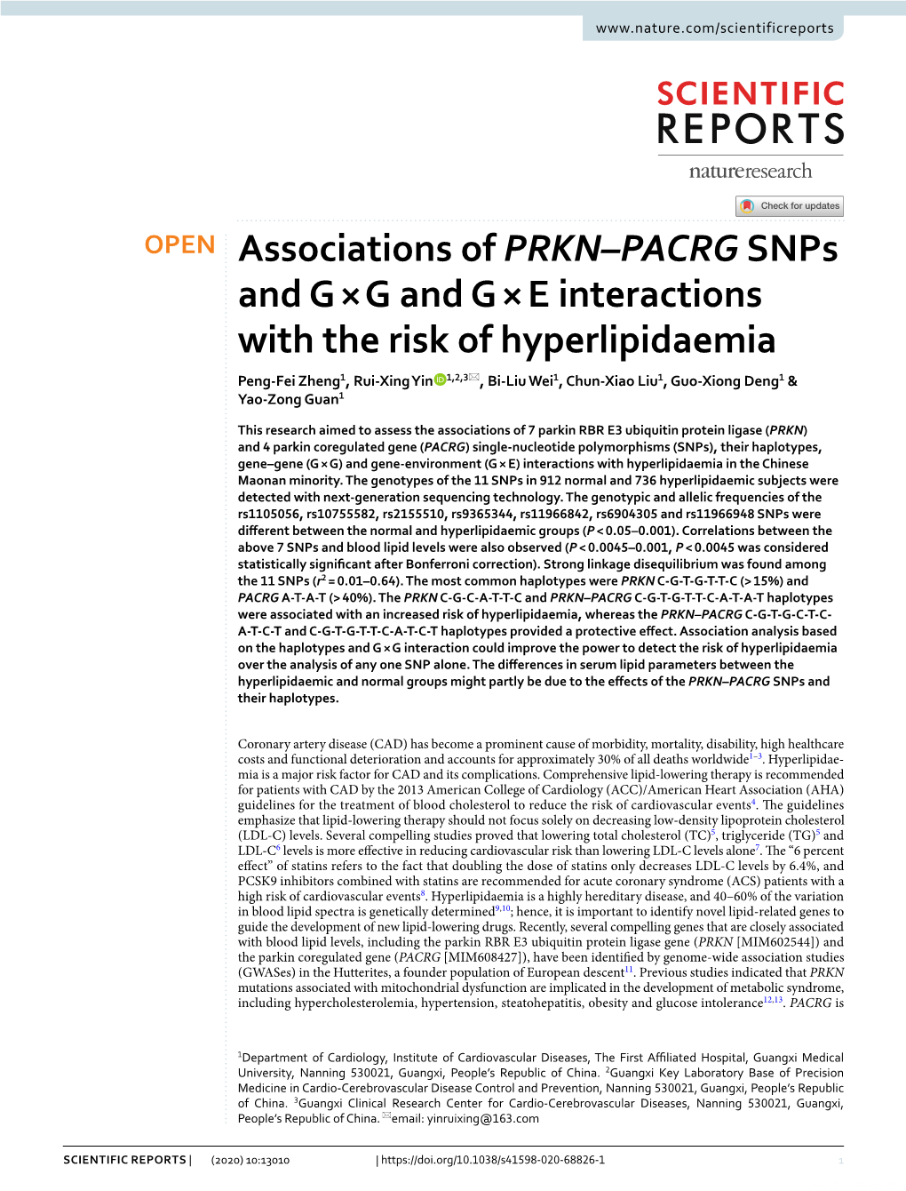 Associations of PRKN–PACRG Snps and G × G and G × E Interactions