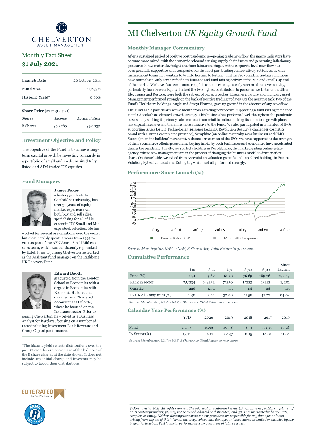 MI Chelverton UK Equity Growth Fund – Monthly Factsheet – July 2021