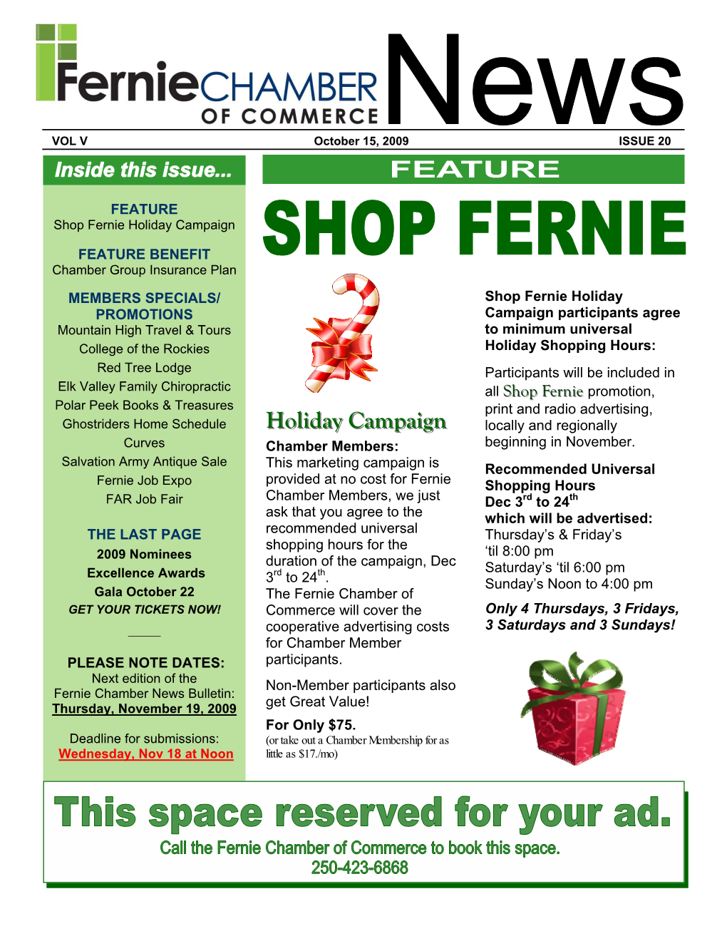 Chamber News Vol V Issue 20 October 15, 2009.Pub