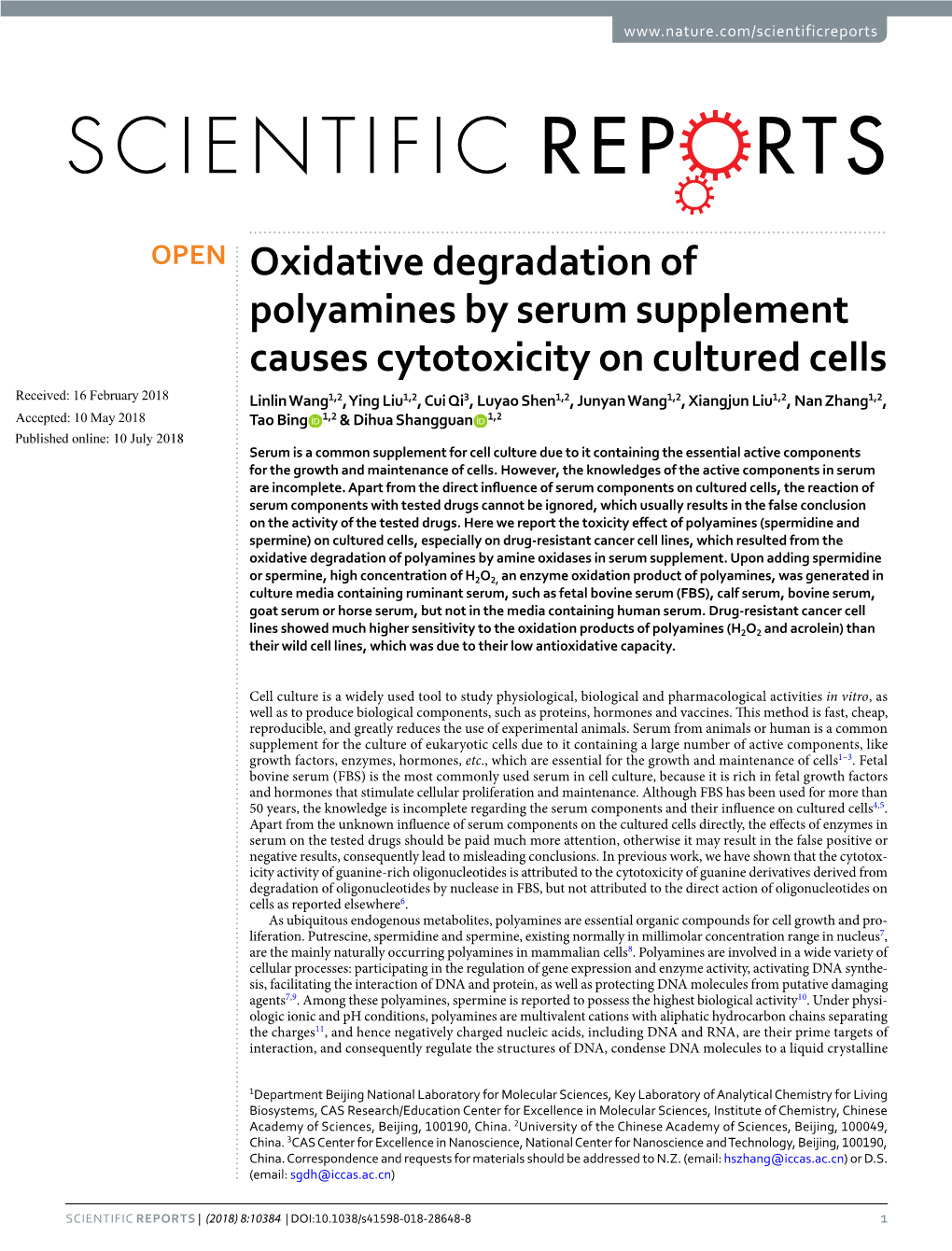 Oxidative Degradation of Polyamines by Serum Supplement Causes