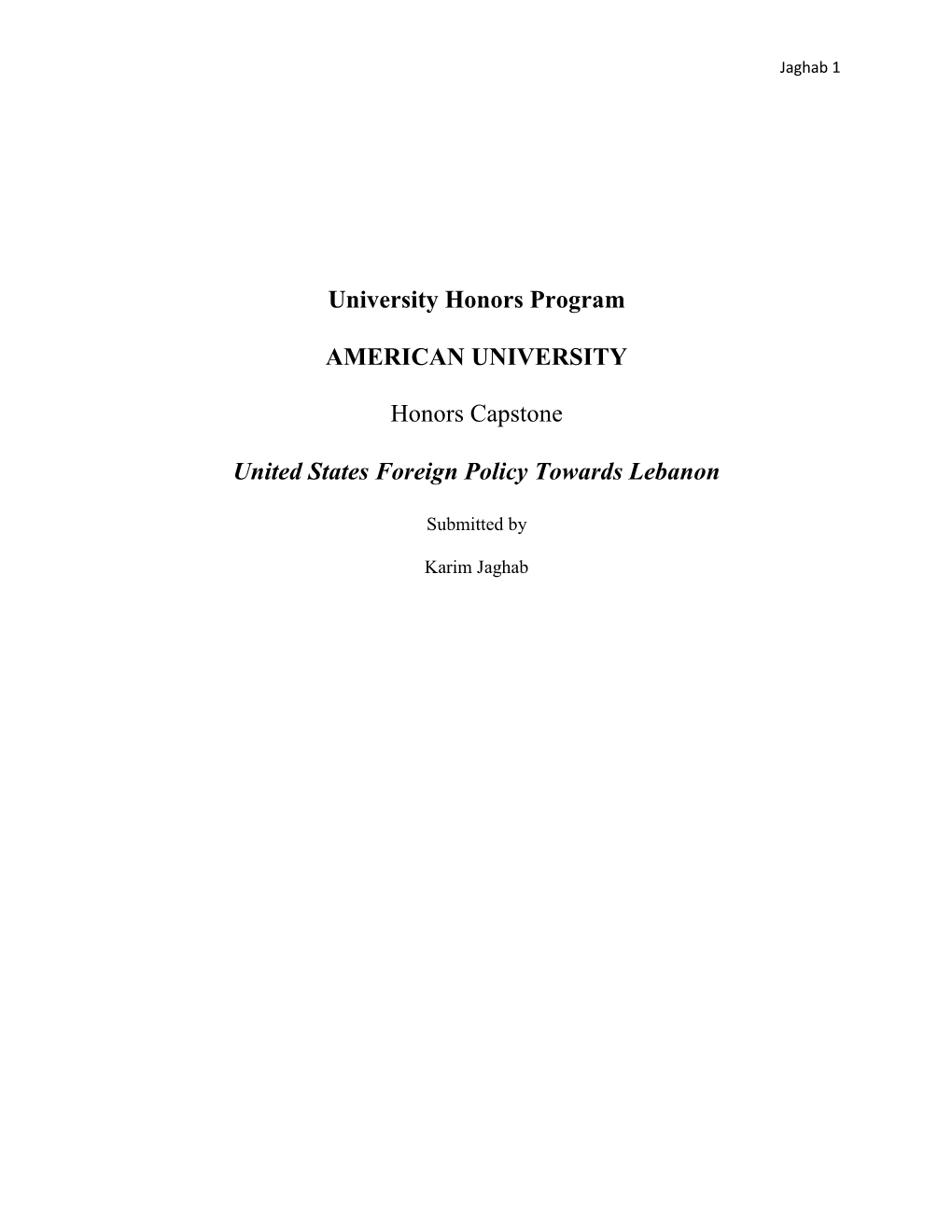 United States Foreign Policy Towards Lebanon