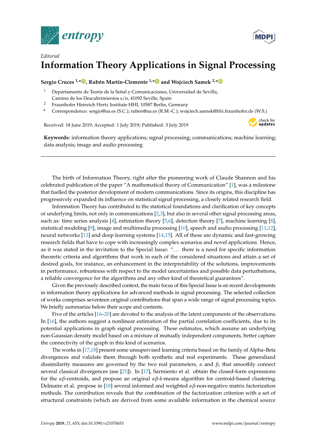 Information Theory Applications in Signal Processing