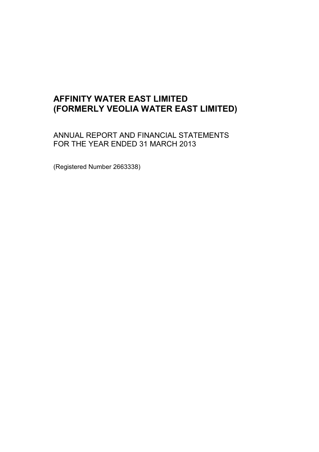 Affinity Water East Limited (Formerly Veolia Water East Limited)