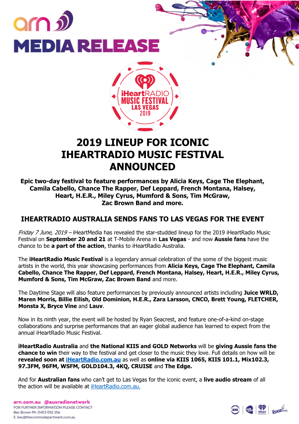 2019 Lineup for Iconic Iheartradio Music Festival Announced