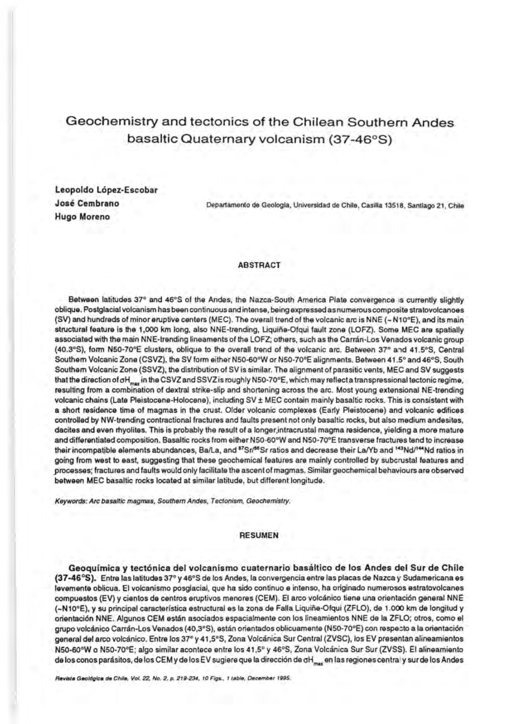 Geochemistry and Tectonics of the Chilean 80Uthern Andes Basaltic Quaternary Volcanism (37-46°8)