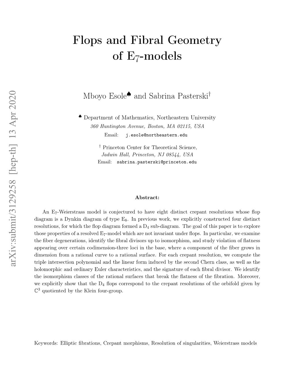 Flops and Fibral Geometry of E7-Models