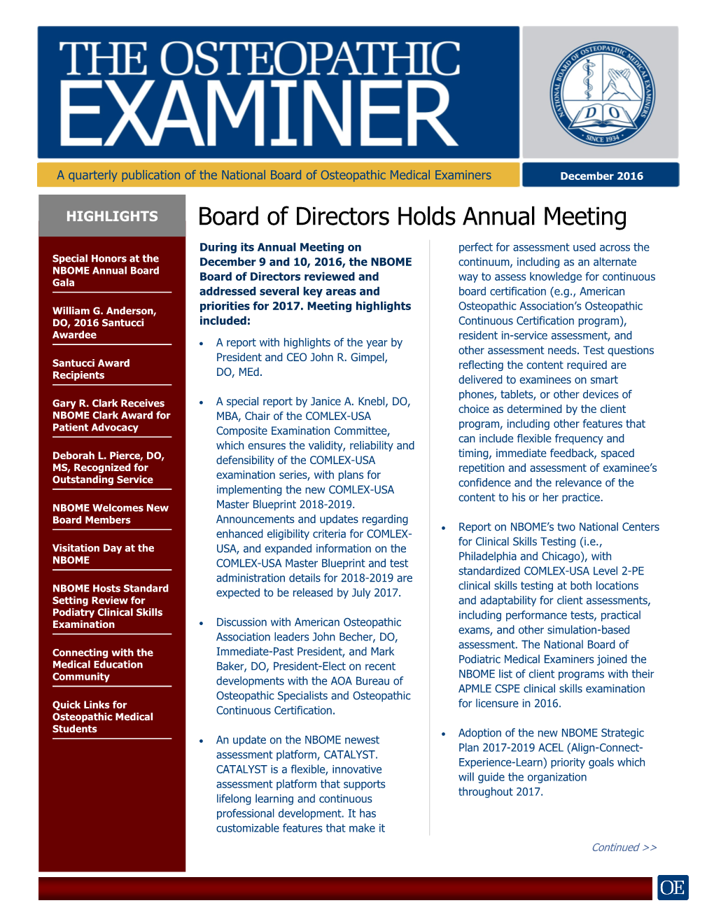 The Osteopathic Examiner to the Editor: the NBOME’S Mission Mark E