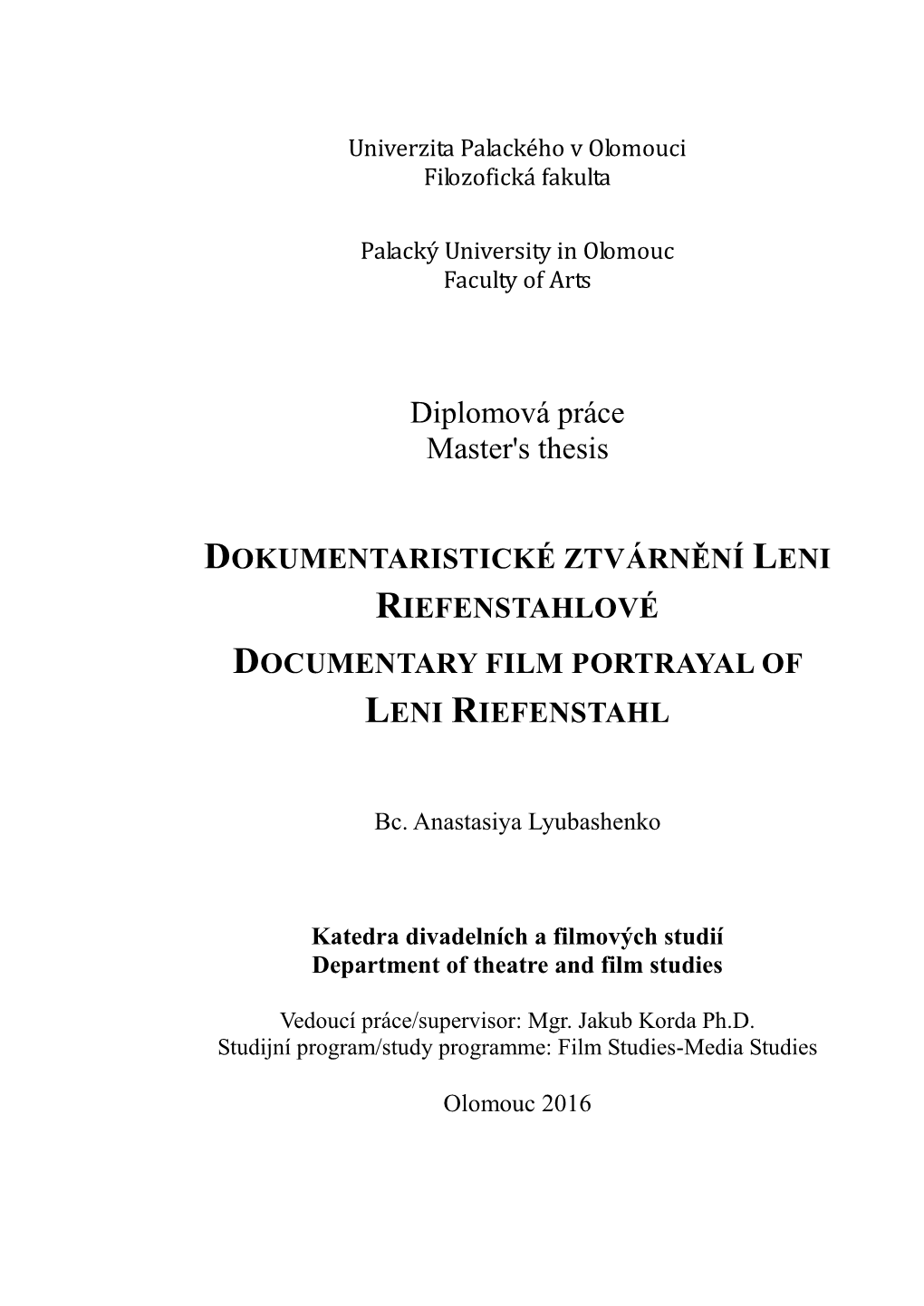 Diplomová Práce Master's Thesis