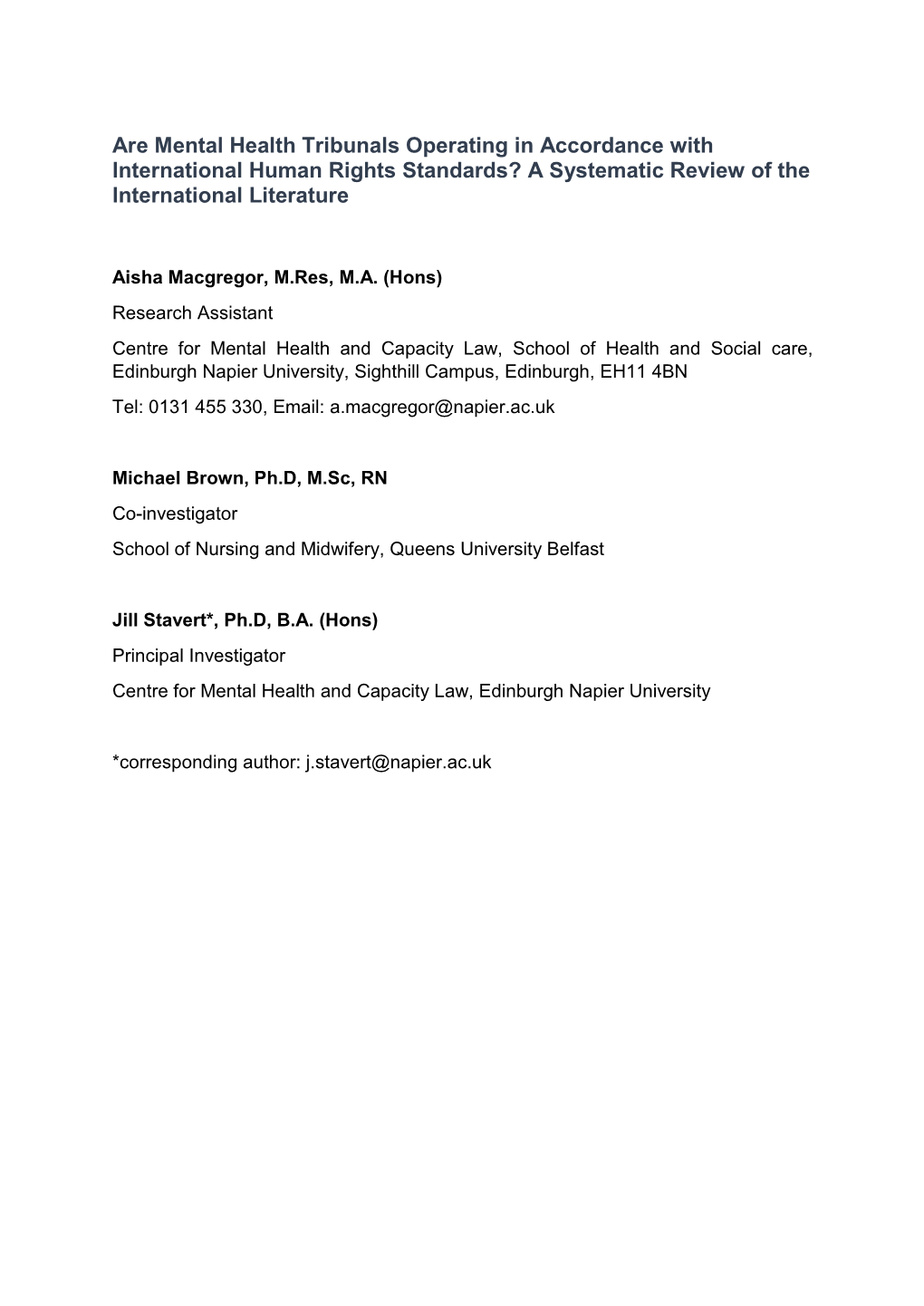 Are Mental Health Tribunals Operating in Accordance with International Human Rights Standards? a Systematic Review of the International Literature