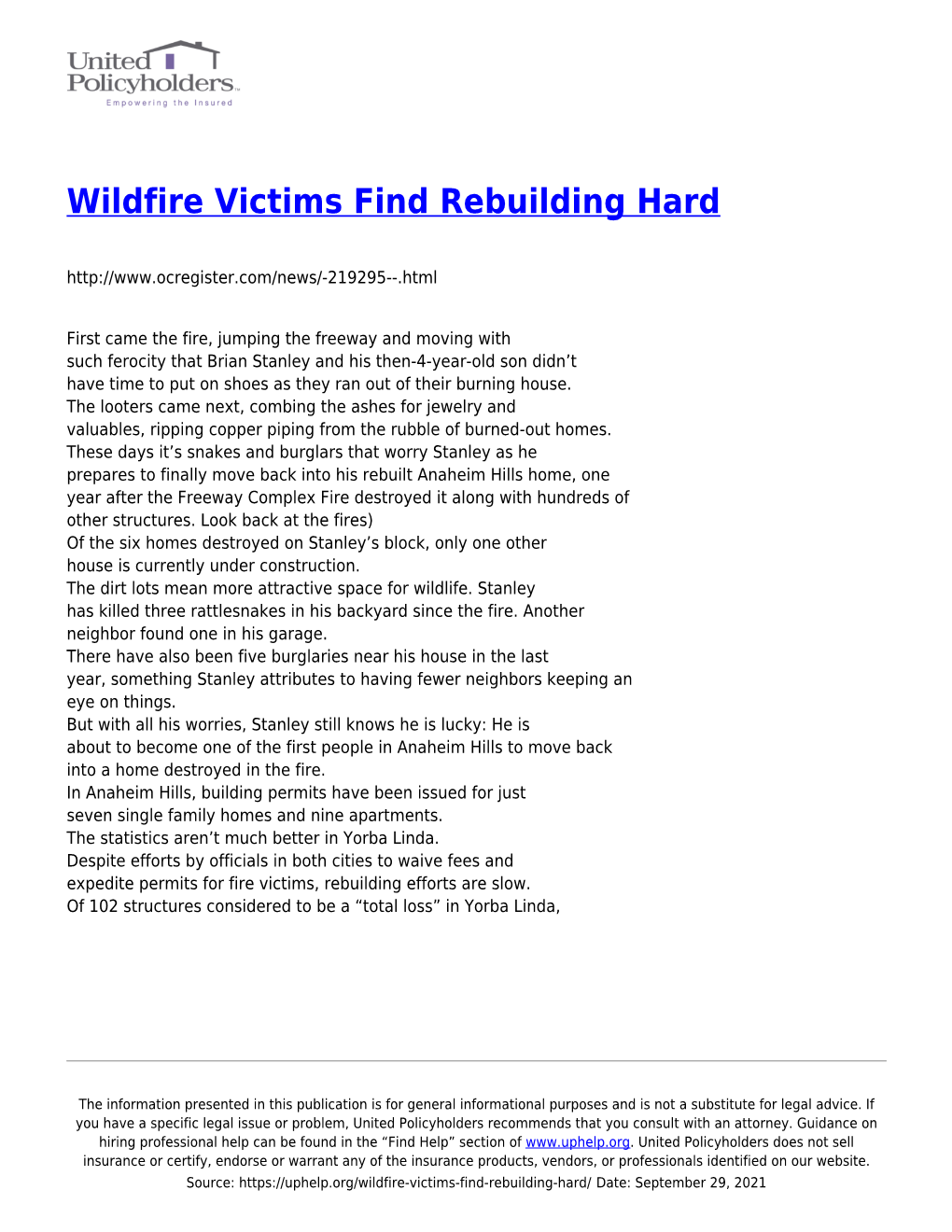 Wildfire Victims Find Rebuilding Hard