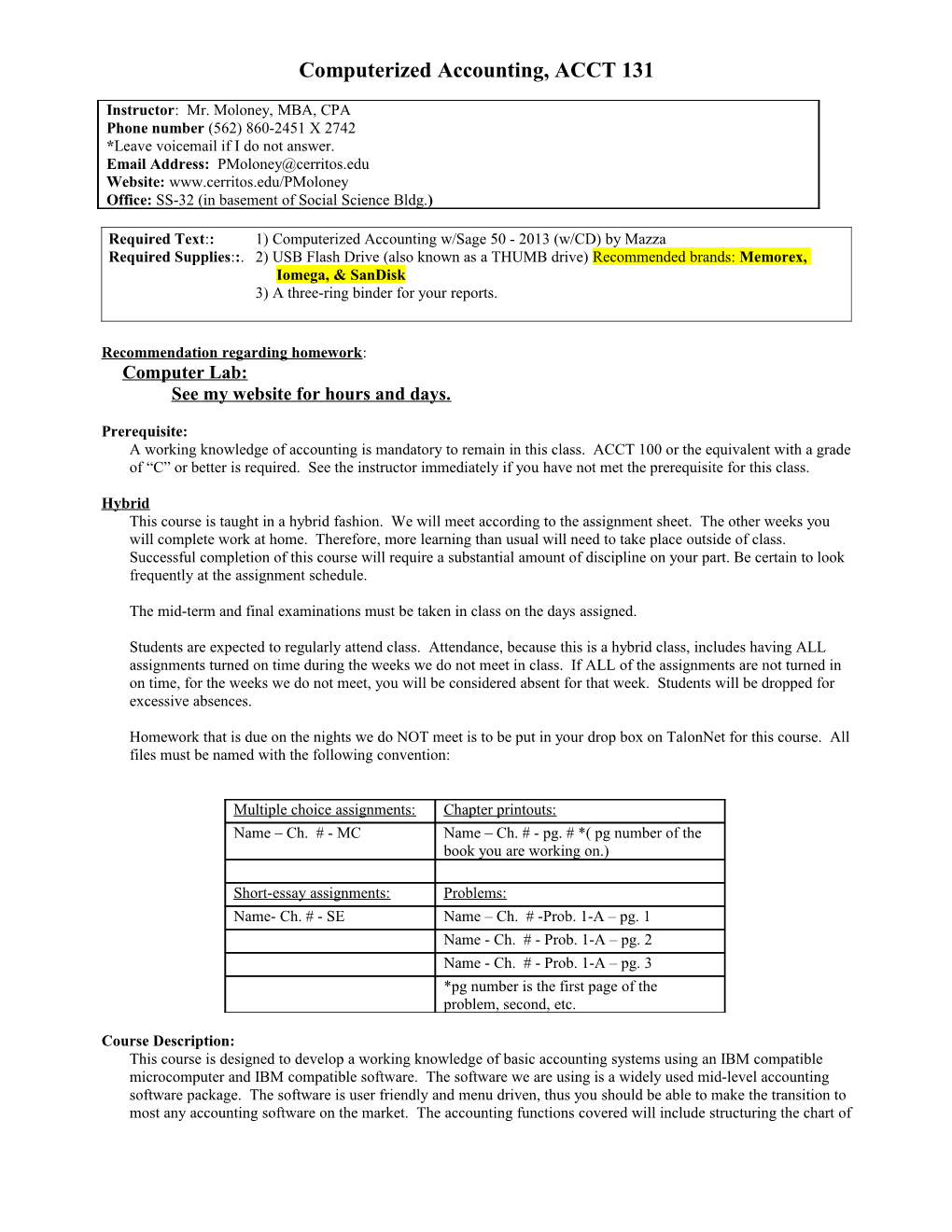 Computerized Accounting, ACCT 131