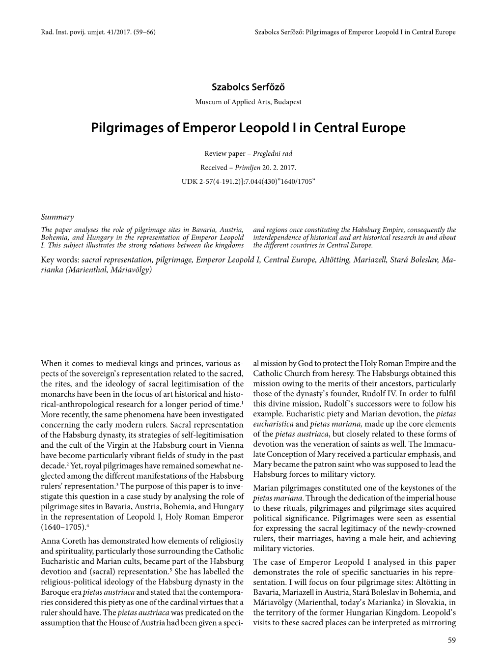 Pilgrimages of Emperor Leopold I in Central Europe