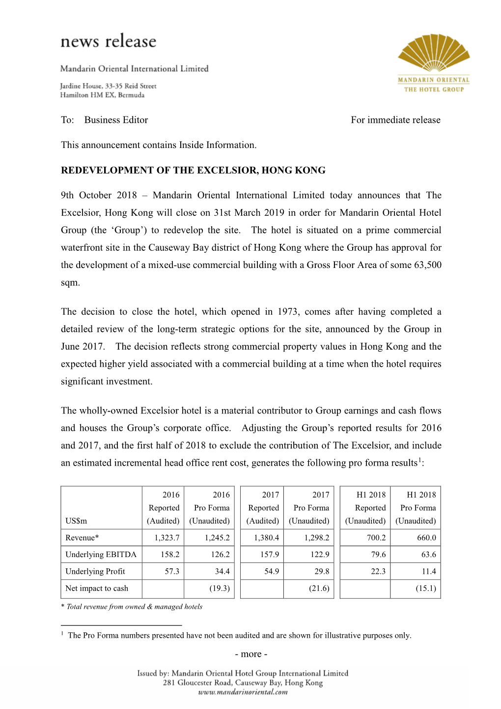 Redevelopment of the Excelsior, Hong Kong