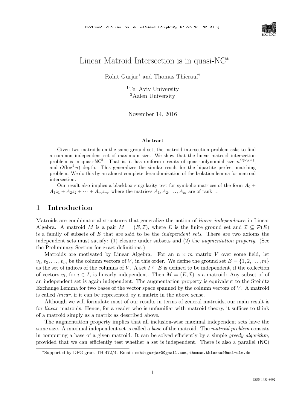 Linear Matroid Intersection Is in Quasi-NC∗