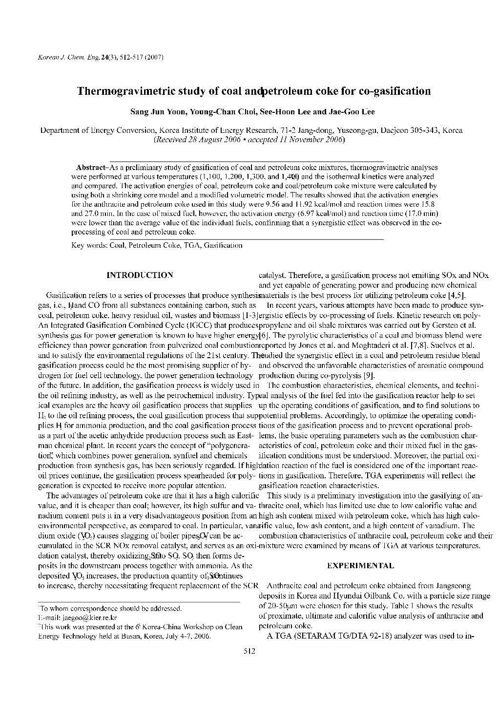 Thermogravimetric Study of Coal and Petroleum Coke for Co-Gasification