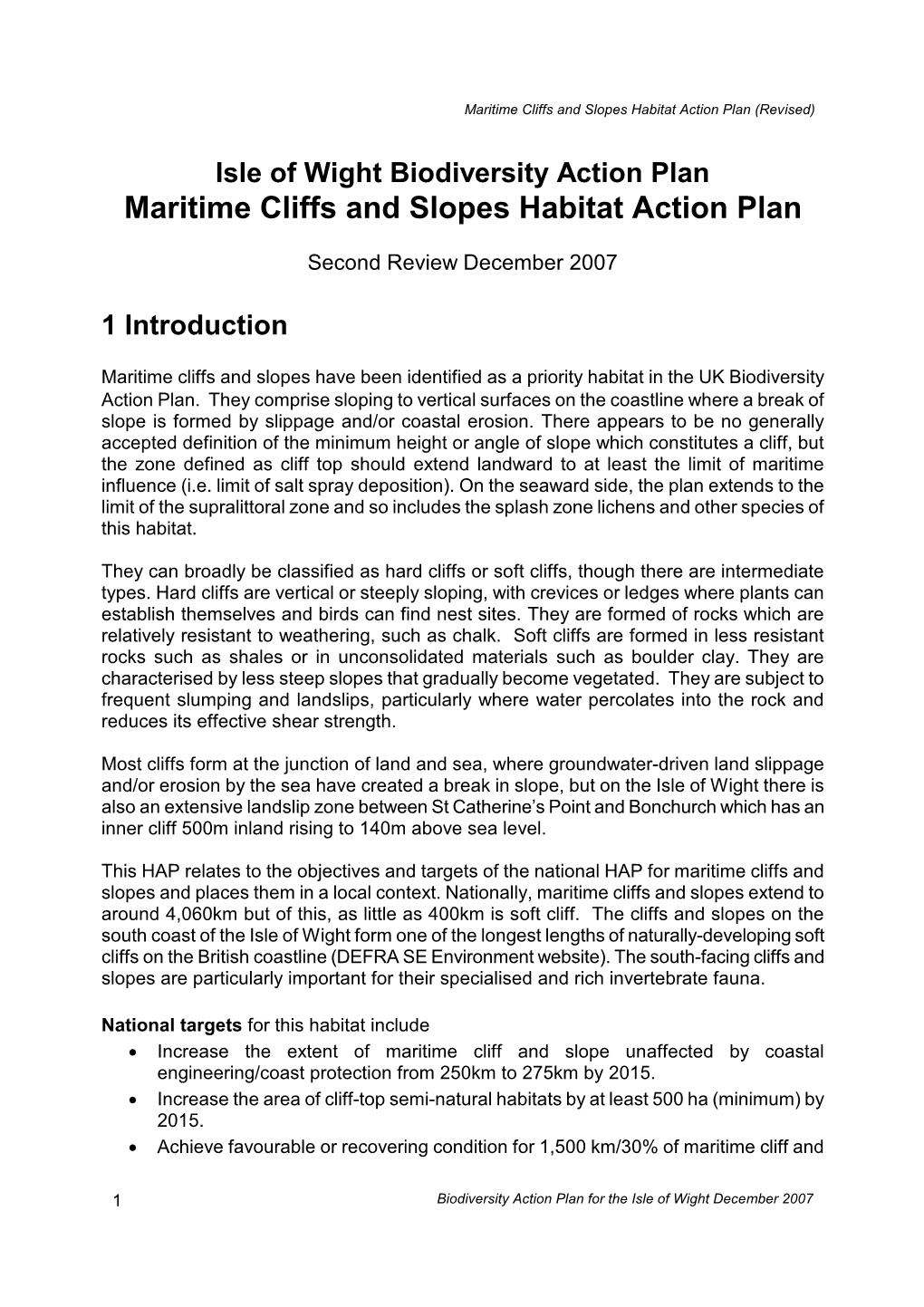 Maritime Cliffs and Slopes Habitat Action Plan (Revised)