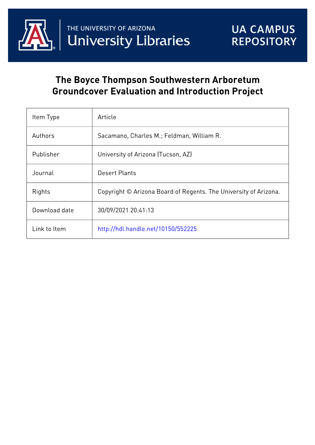 Southwestern Arboretum Groundcover Evaluation and Introduction Project