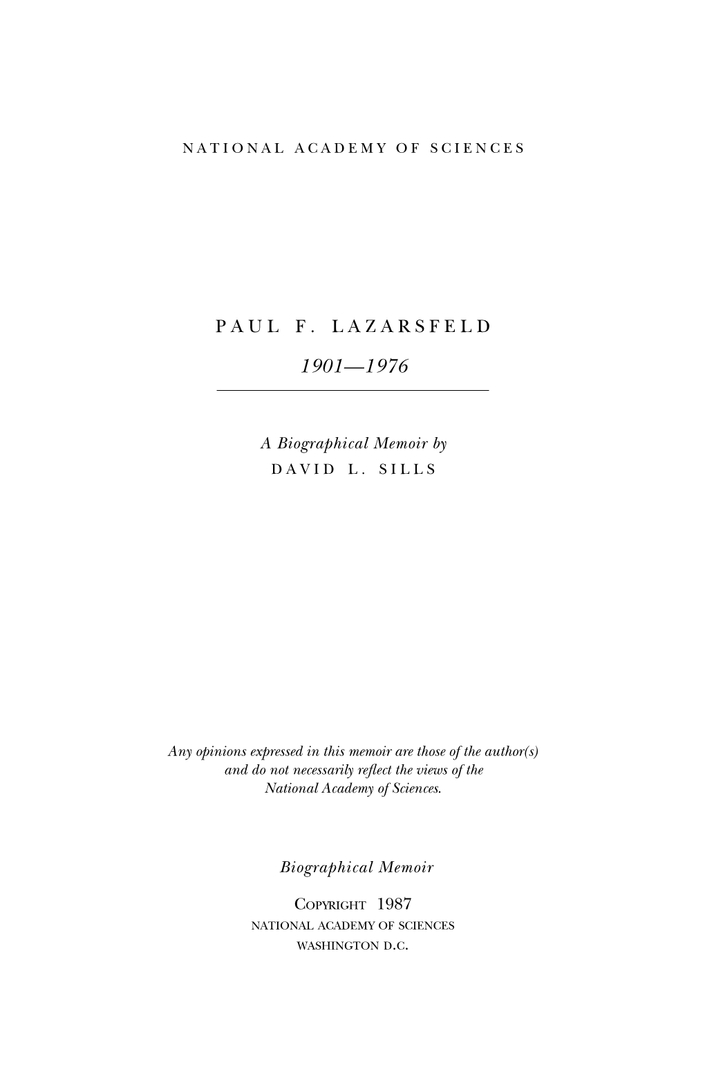 PAUL F. LAZARSFELD February 13, 1901-August 30, 1976