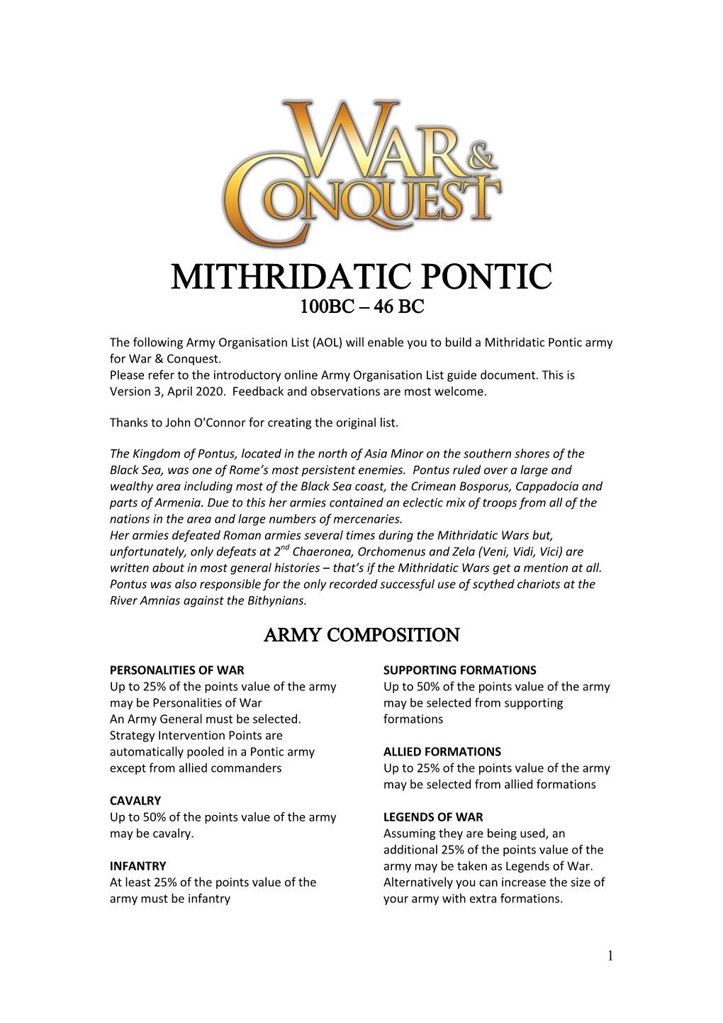 Mithridatic Pontic 100Bc – 46 Bc