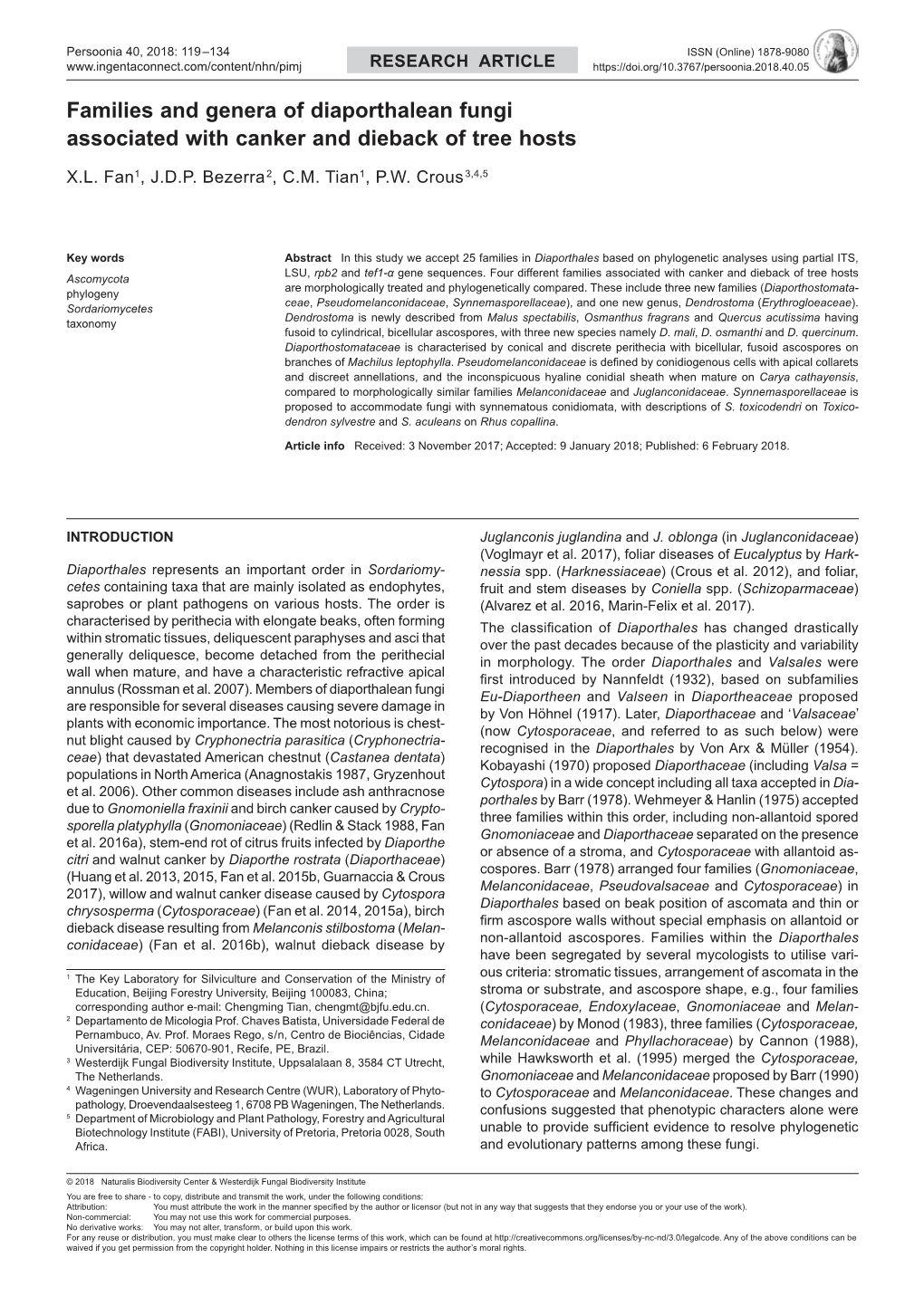 Families and Genera of Diaporthalean Fungi Associated with Canker and Dieback of Tree Hosts