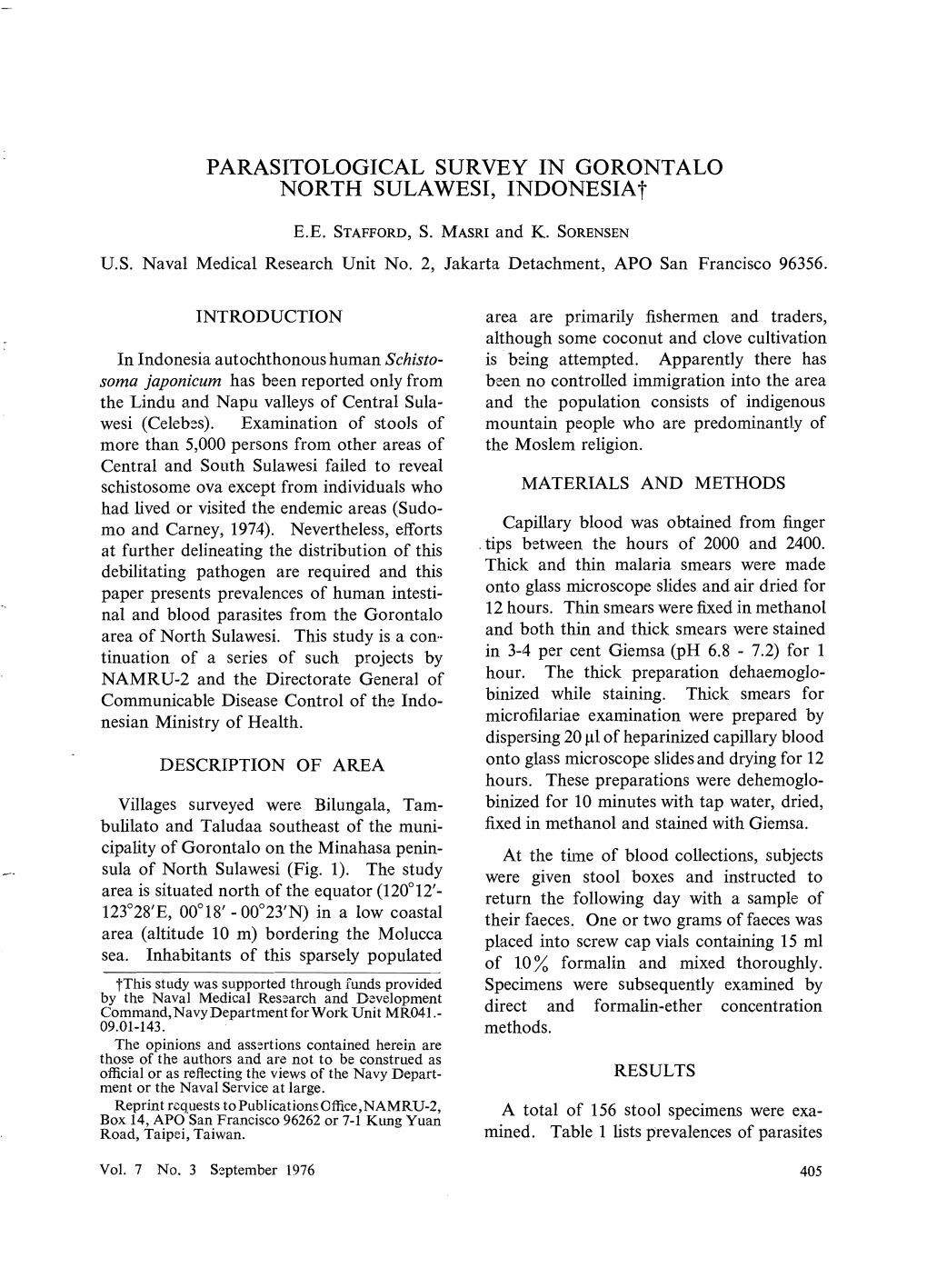 Parasitological Survey in Gorontalo North Sulawesi, Indonesia