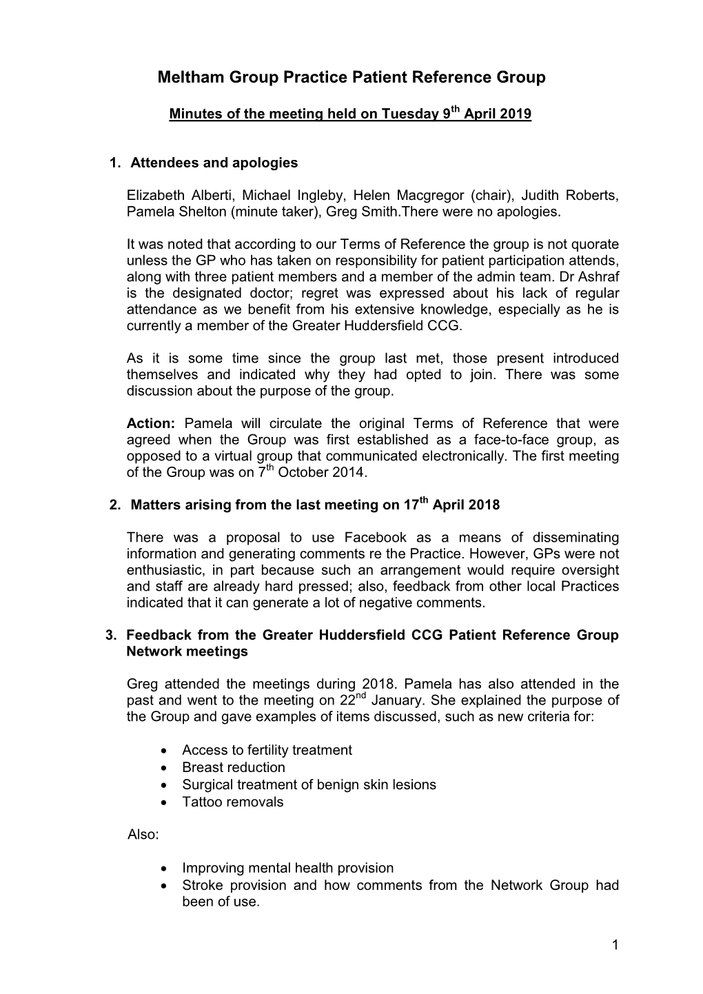 Meltham Group Practice Patient Reference Group