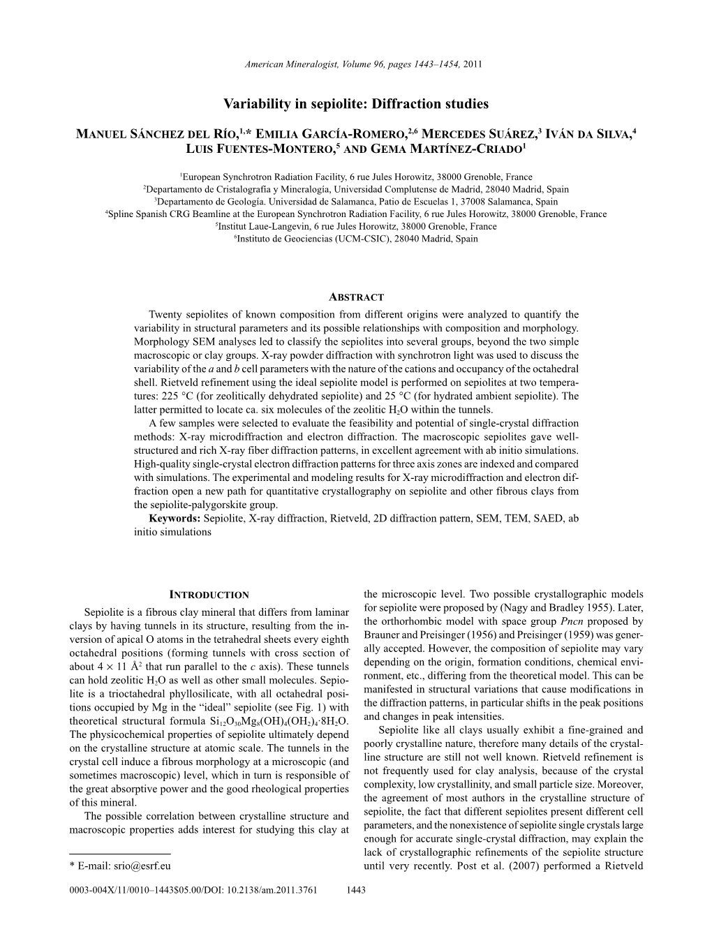 Variability in Sepiolite: Diffraction Studies