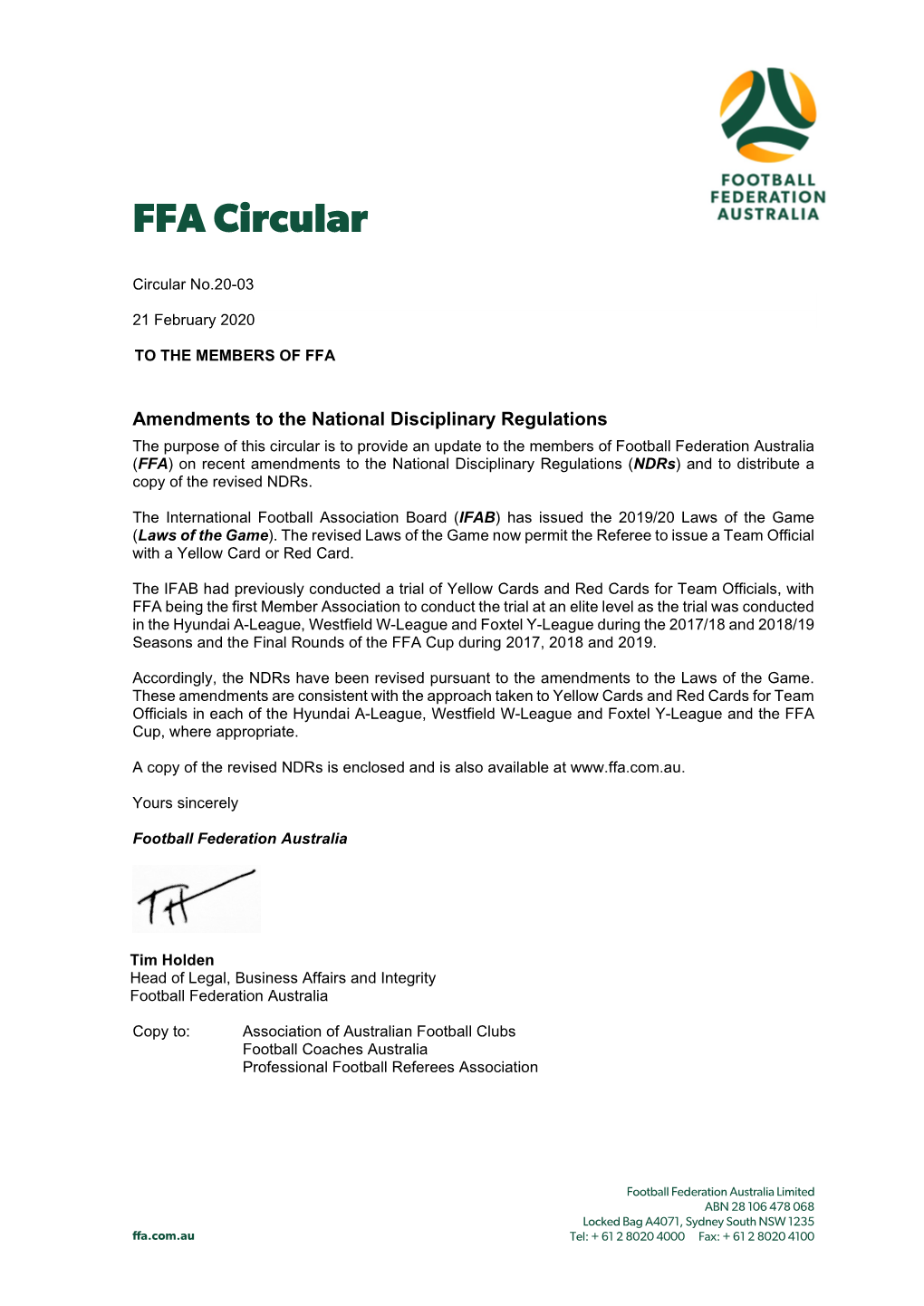 FFA Circular