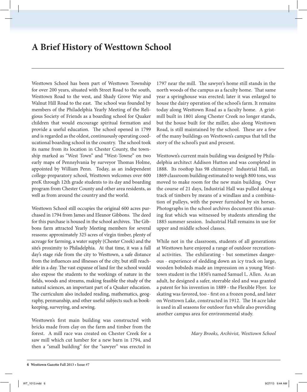 A Brief History of Westtown School