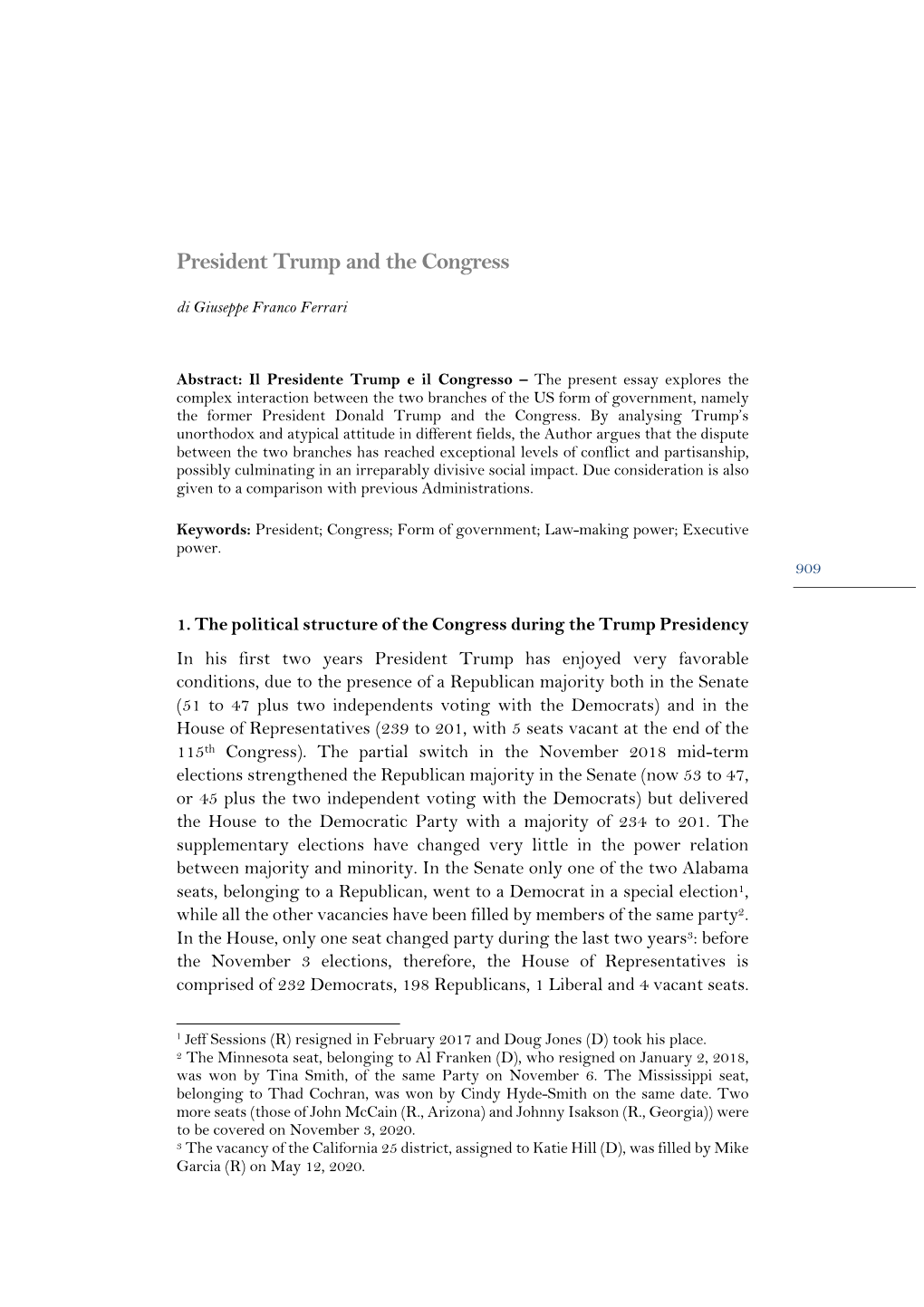 President Trump and the Congress Di Giuseppe Franco Ferrari