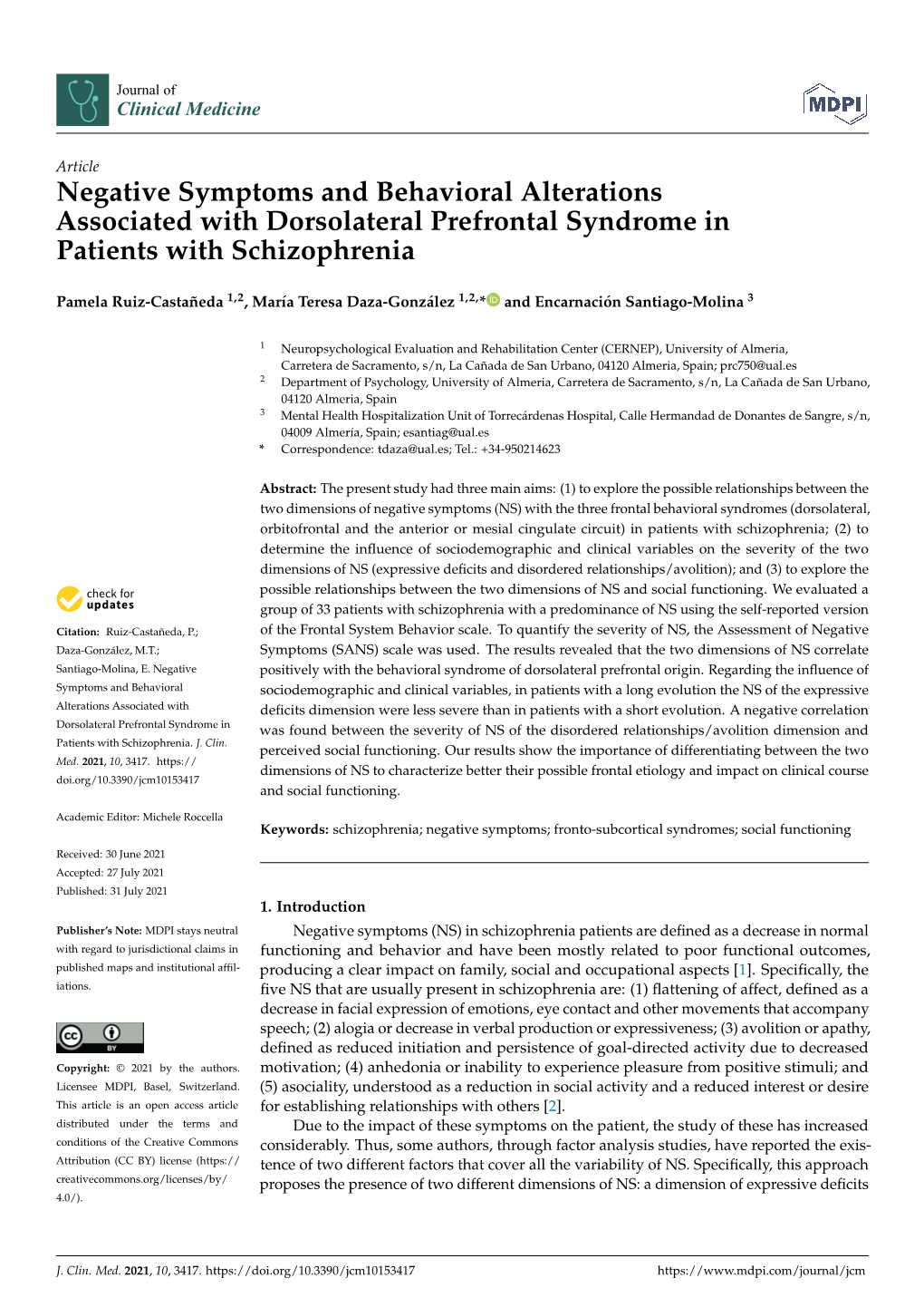 Negative Symptoms and Behavioral Alterations Associated with Dorsolateral Prefrontal Syndrome in Patients with Schizophrenia