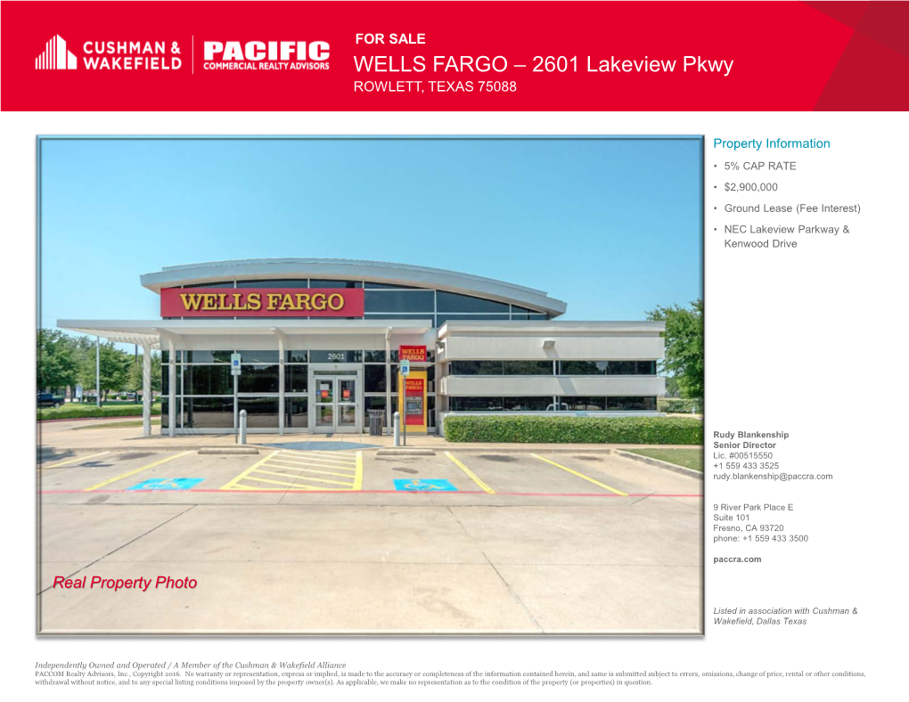 WELLS FARGO – 2601 Lakeview Pkwy ROWLETT, TEXAS 75088