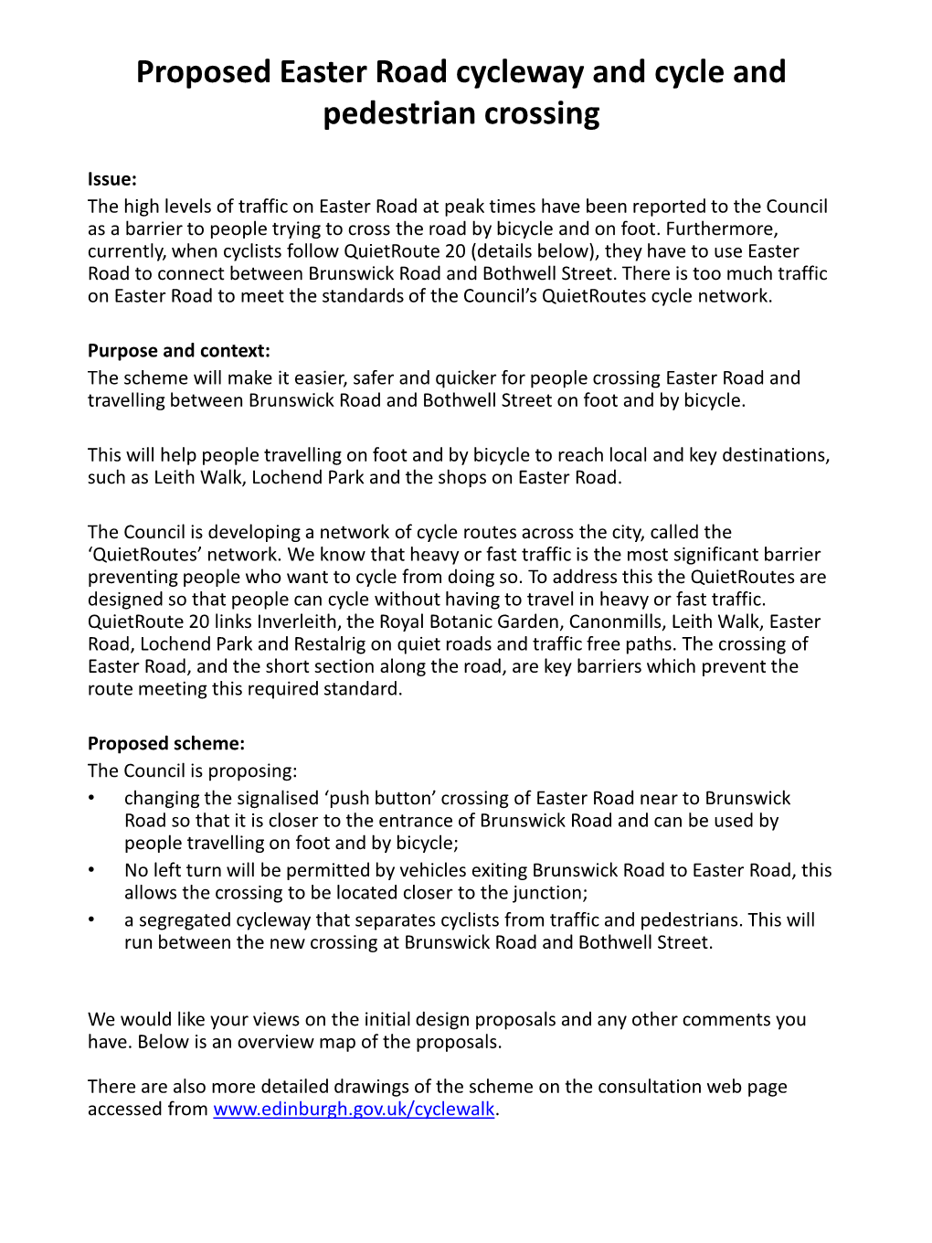 Proposed Easter Road Cycleway and Cycle and Pedestrian Crossing