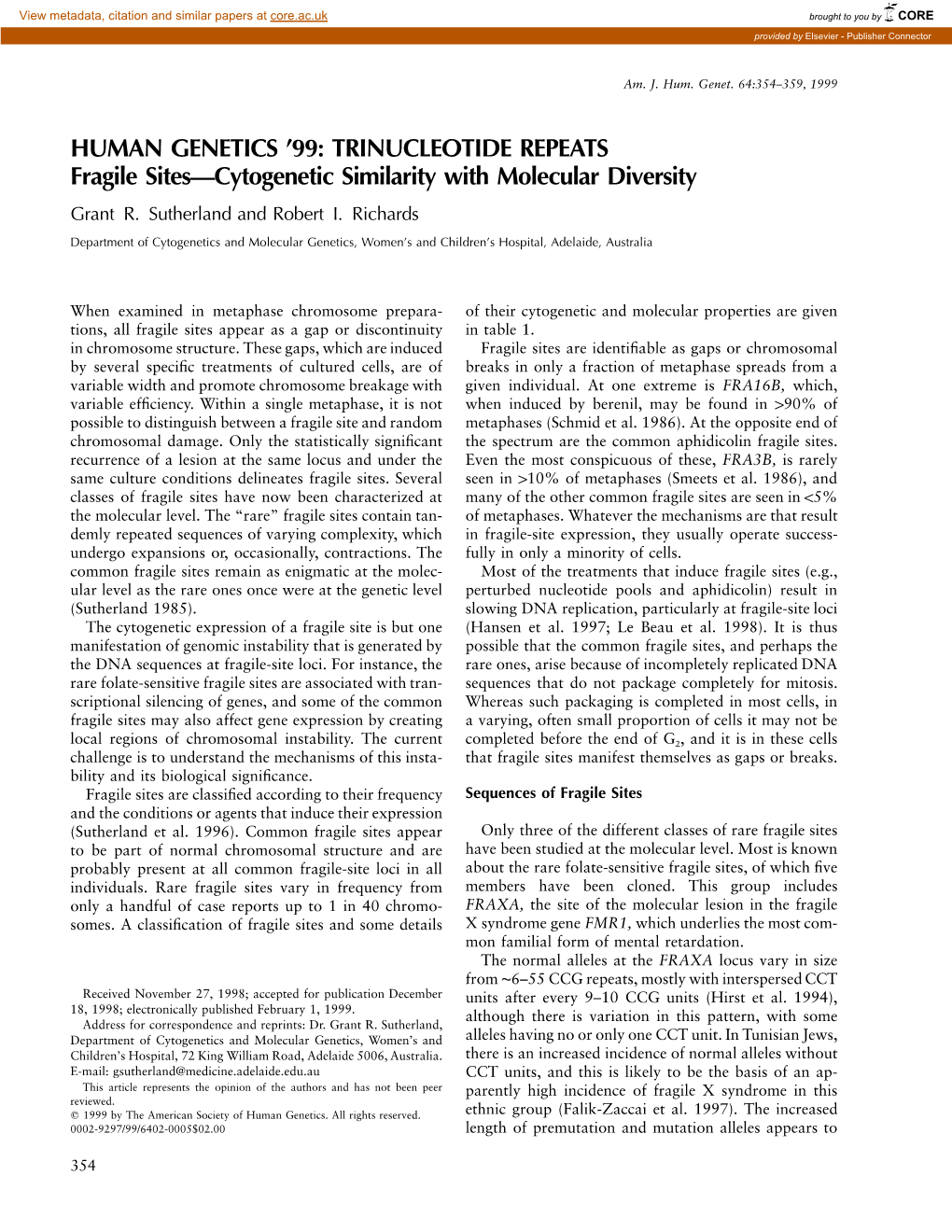 Human Genetics '99: Trinucleotide Repeats