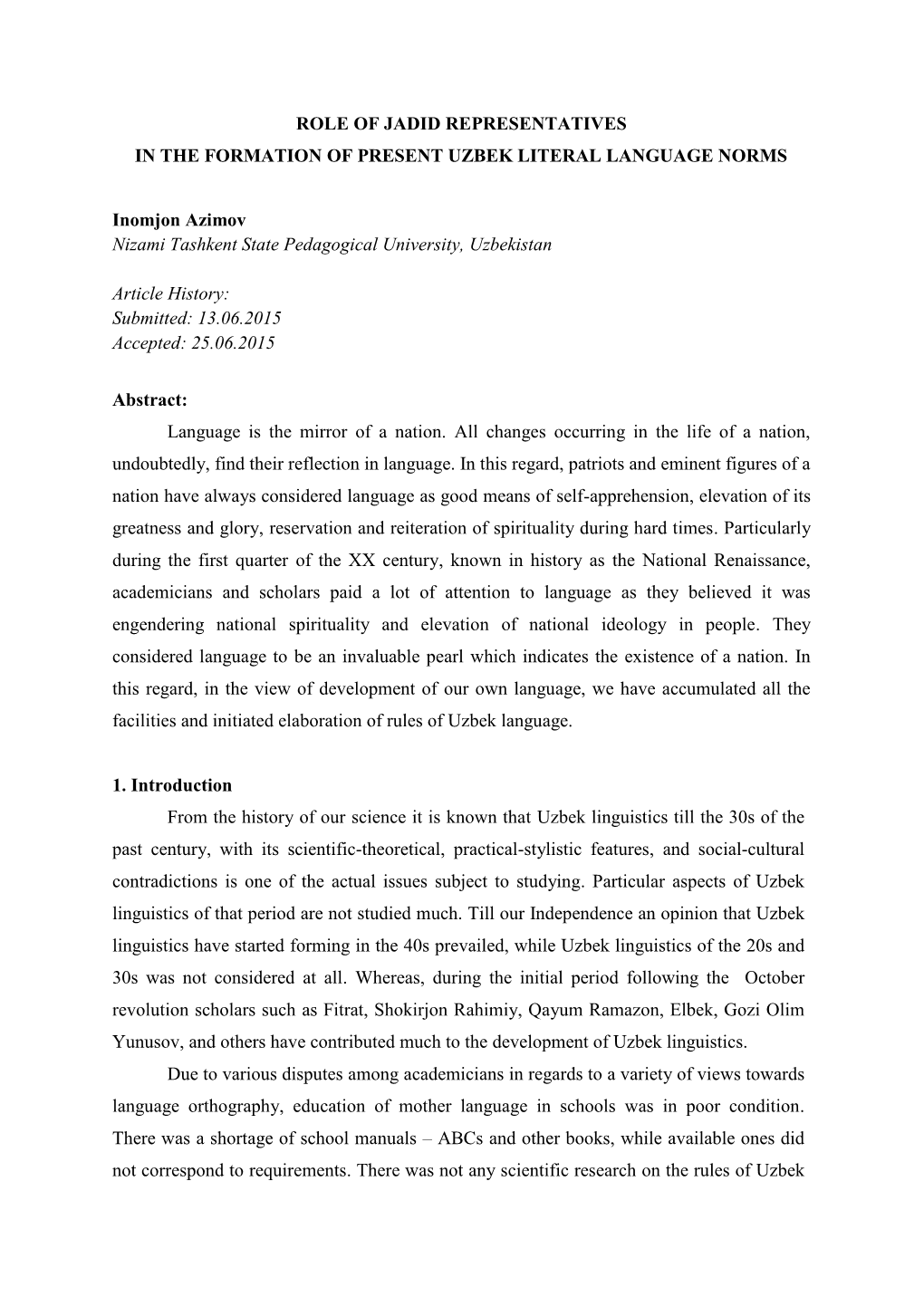 Role of Jadid Representatives in Formati