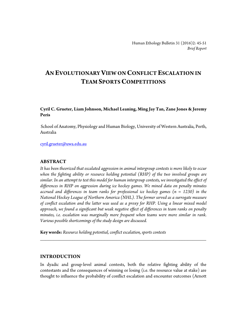An Evolutionary View on Conflict Escalation in Team Sports Competitions