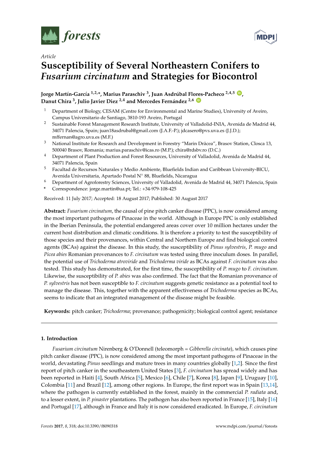 Susceptibility of Several Northeastern Conifers to Fusarium Circinatum and Strategies for Biocontrol