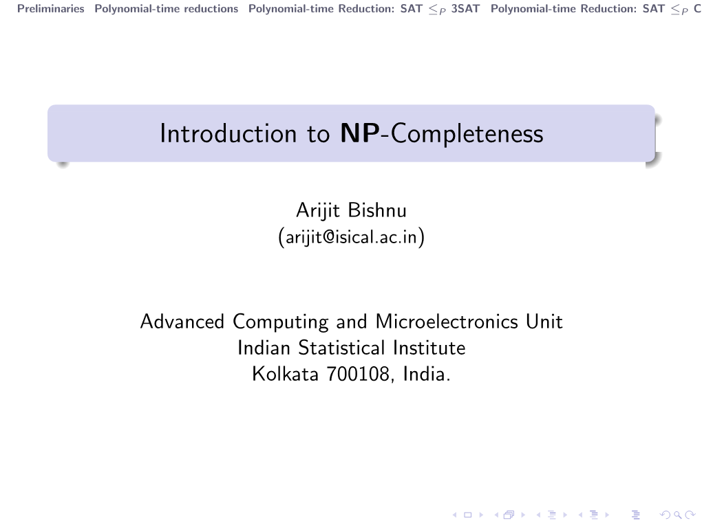 Introduction to NP-Completeness