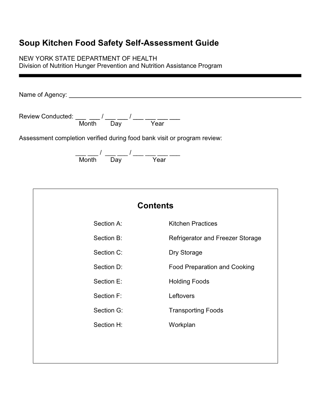 Soup Kitchen Food Safety Self-Assessment Guide