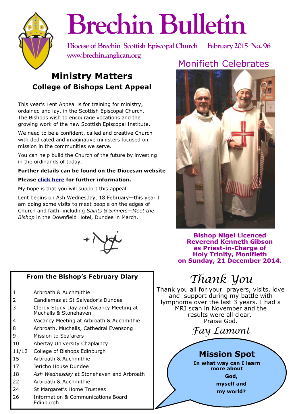 Brechin Bulletin Diocese of Brechin Scottish Episcopal Church February 2015 No