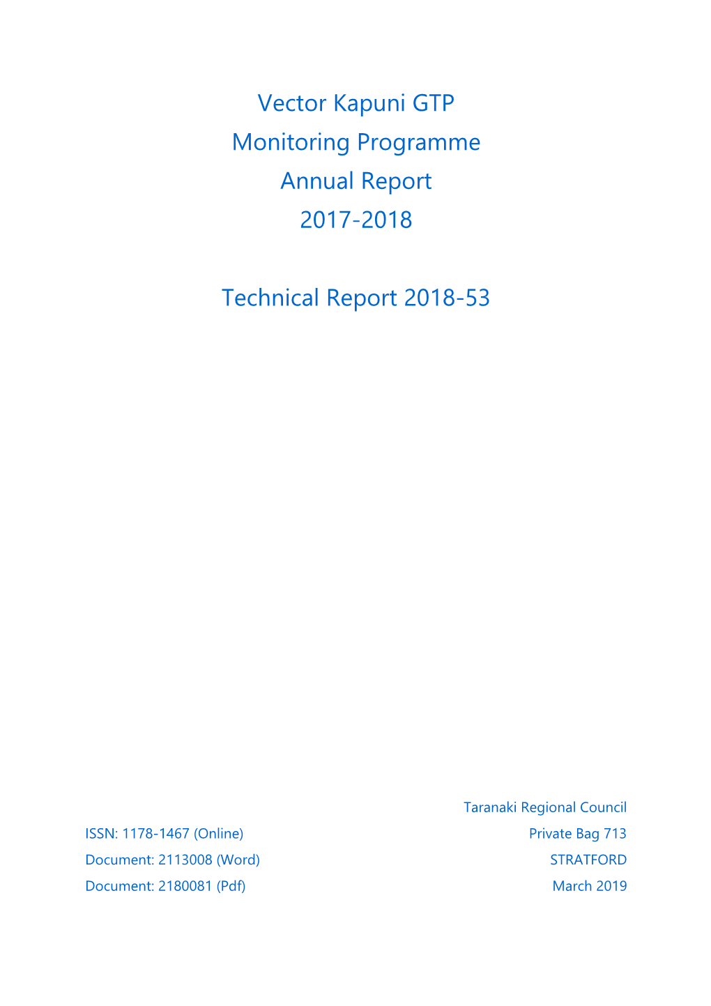 Vector Kapuni Gas Treatment Plant Consent Monitoring Report