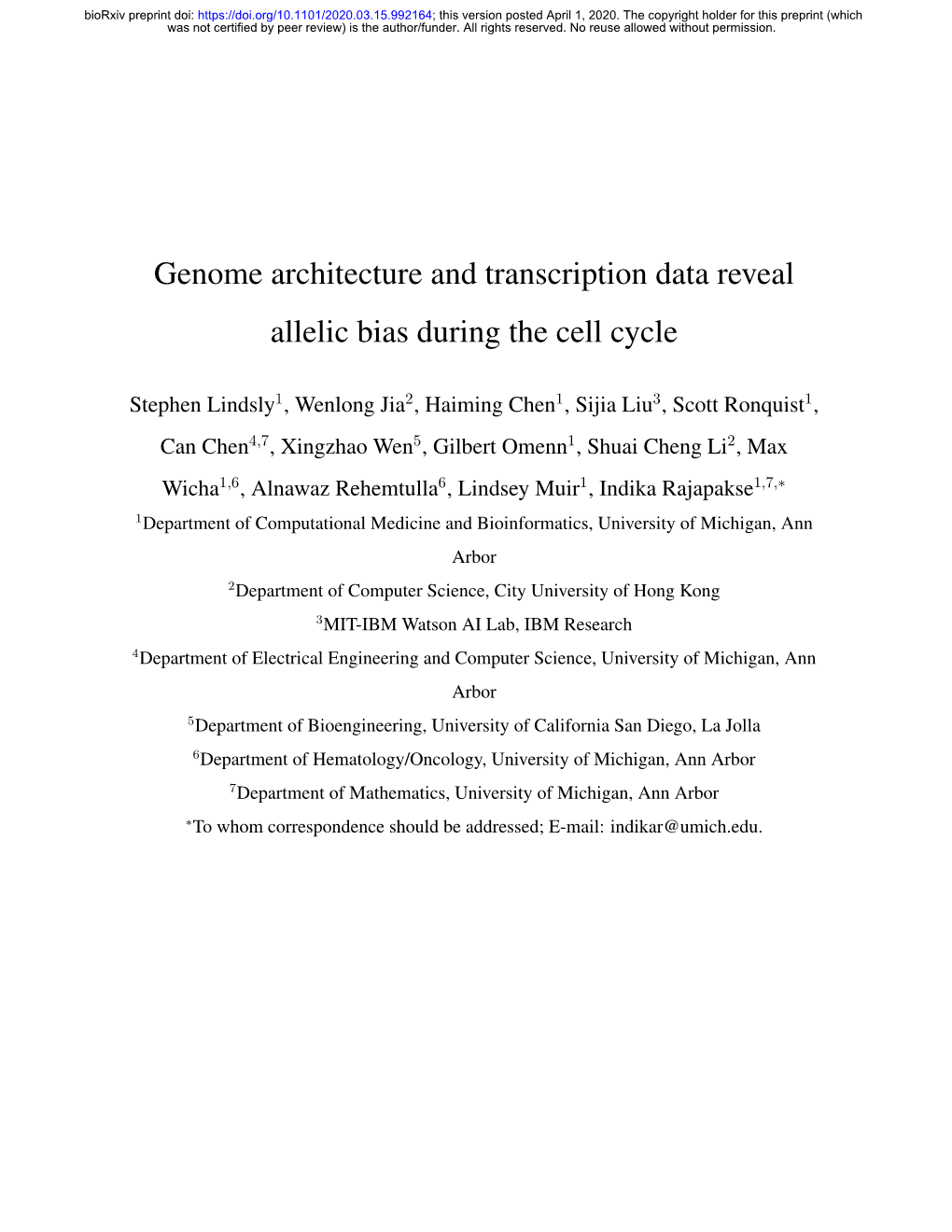 Genome Architecture and Transcription Data Reveal Allelic Bias During the Cell Cycle