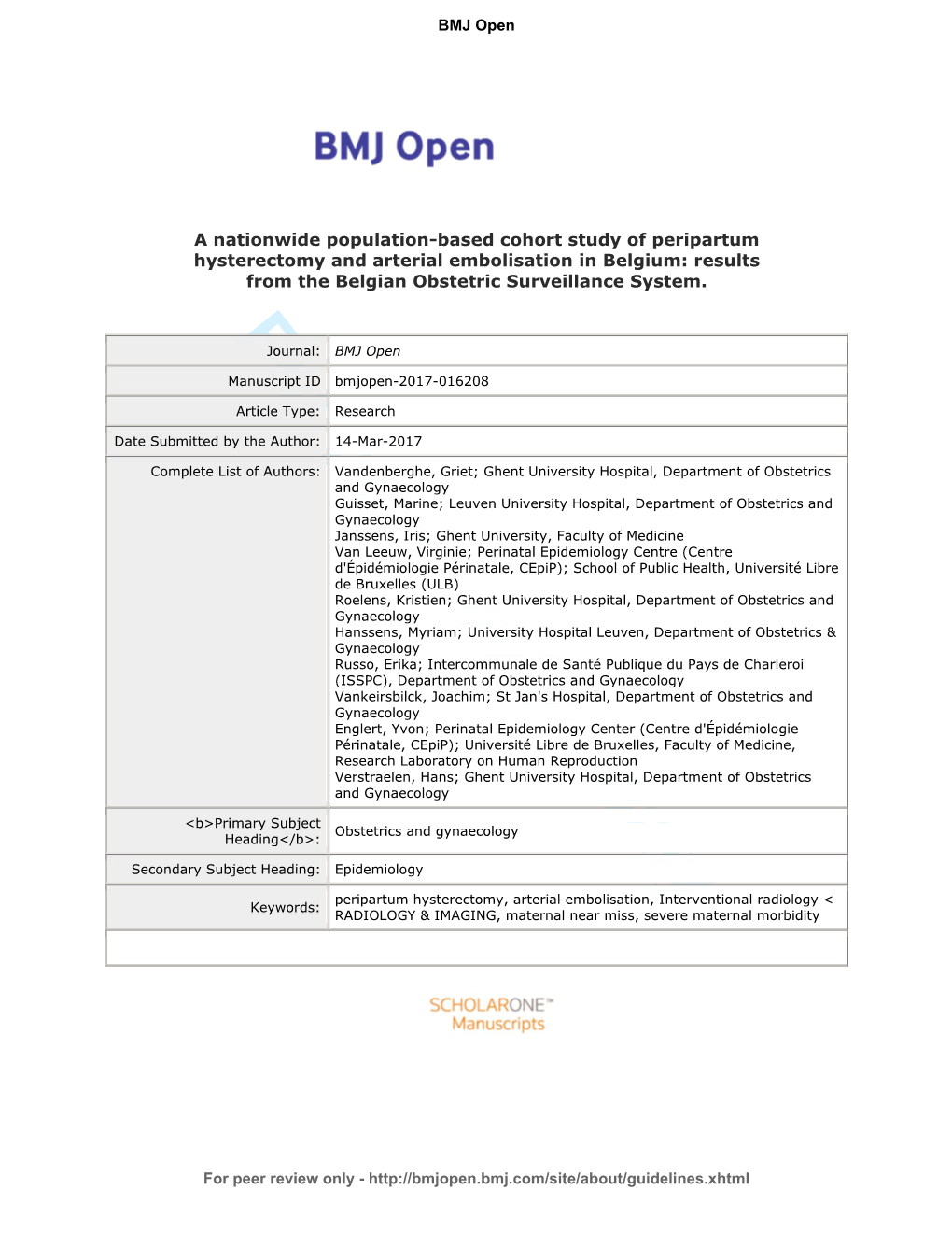 For Peer Review Only Journal: BMJ Open